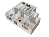 System representation, flat, cut into the flat, renovation, air distribution, CA Fit 100, ComfoTube flat 51, floor plan, wall openings,