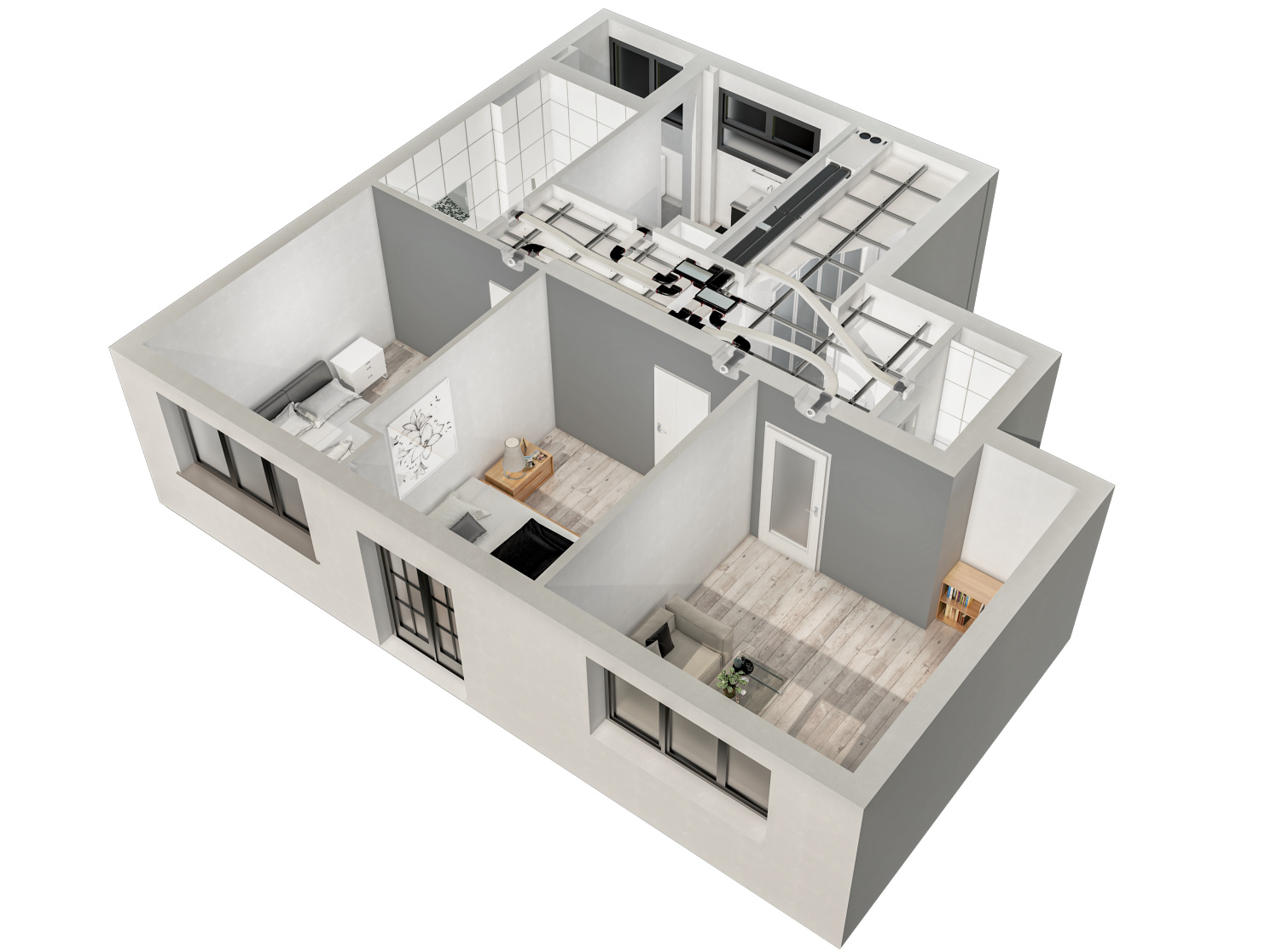Rendering Zehnder ComfoAir Fit 100 Comfortable indoor ventilation Angled view