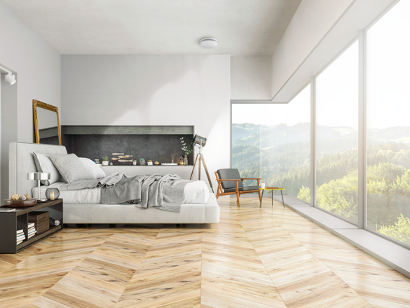Modern Bedroom interior, with nature view, Comfo Valve Luna, retouching