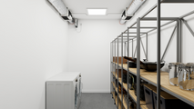Storage room, storeroom, shelves, washing machine, dryer