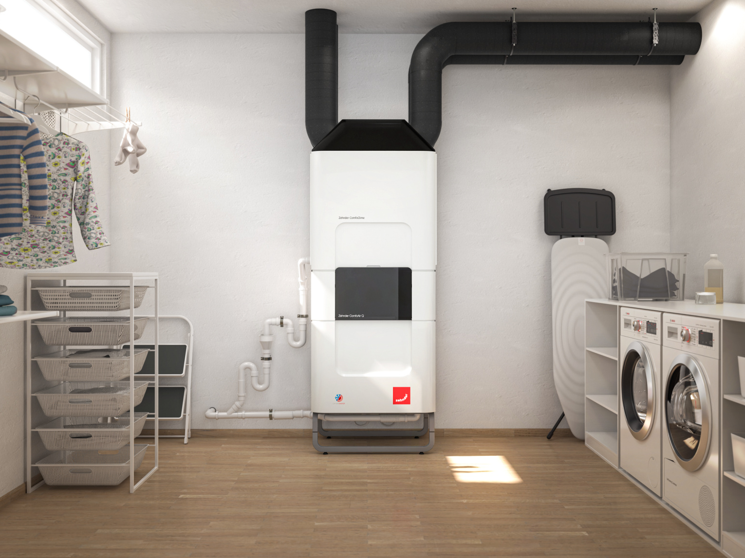 Zehnder_CSY_ComfoClime_basement_washingarea_Milieu Rendering Zehnder ComfoClime Q Comfortable indoor ventilation Front view