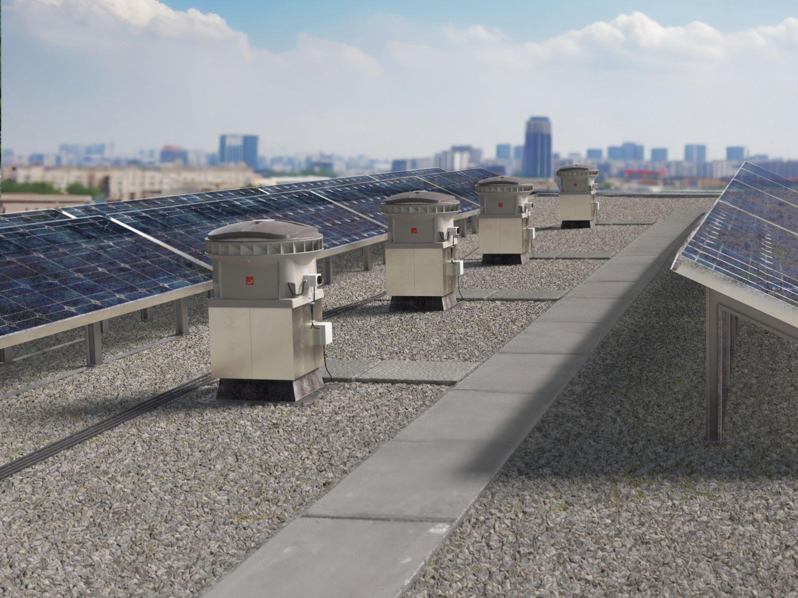 Rendering Zehnder ComfoRoof MX Move Up Solo Comfortable indoor ventilation Angled view