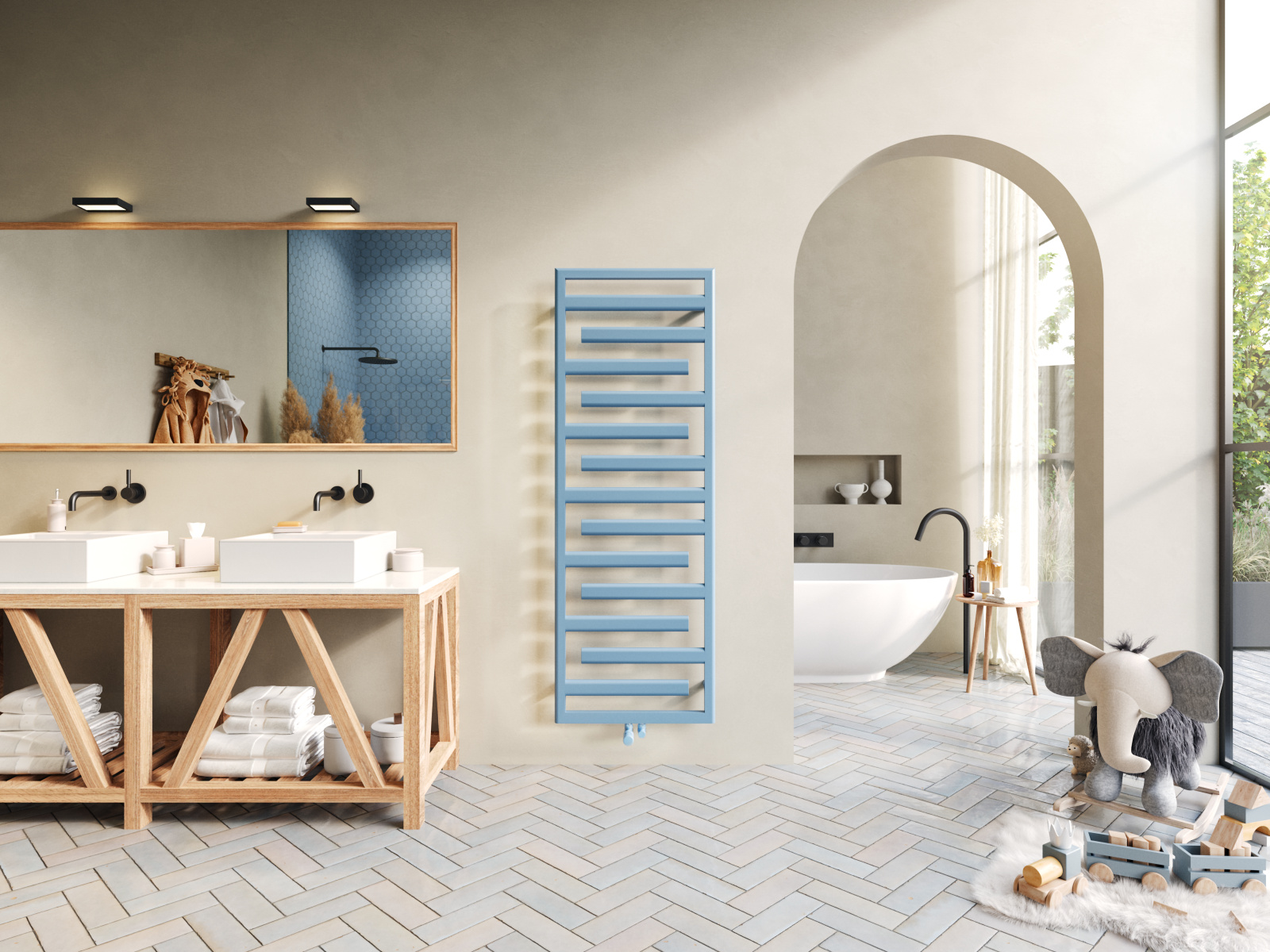 TET-150-050, pastel blue, Valve Type B, HY, Tetris Radiator, bathroom, Milieu,