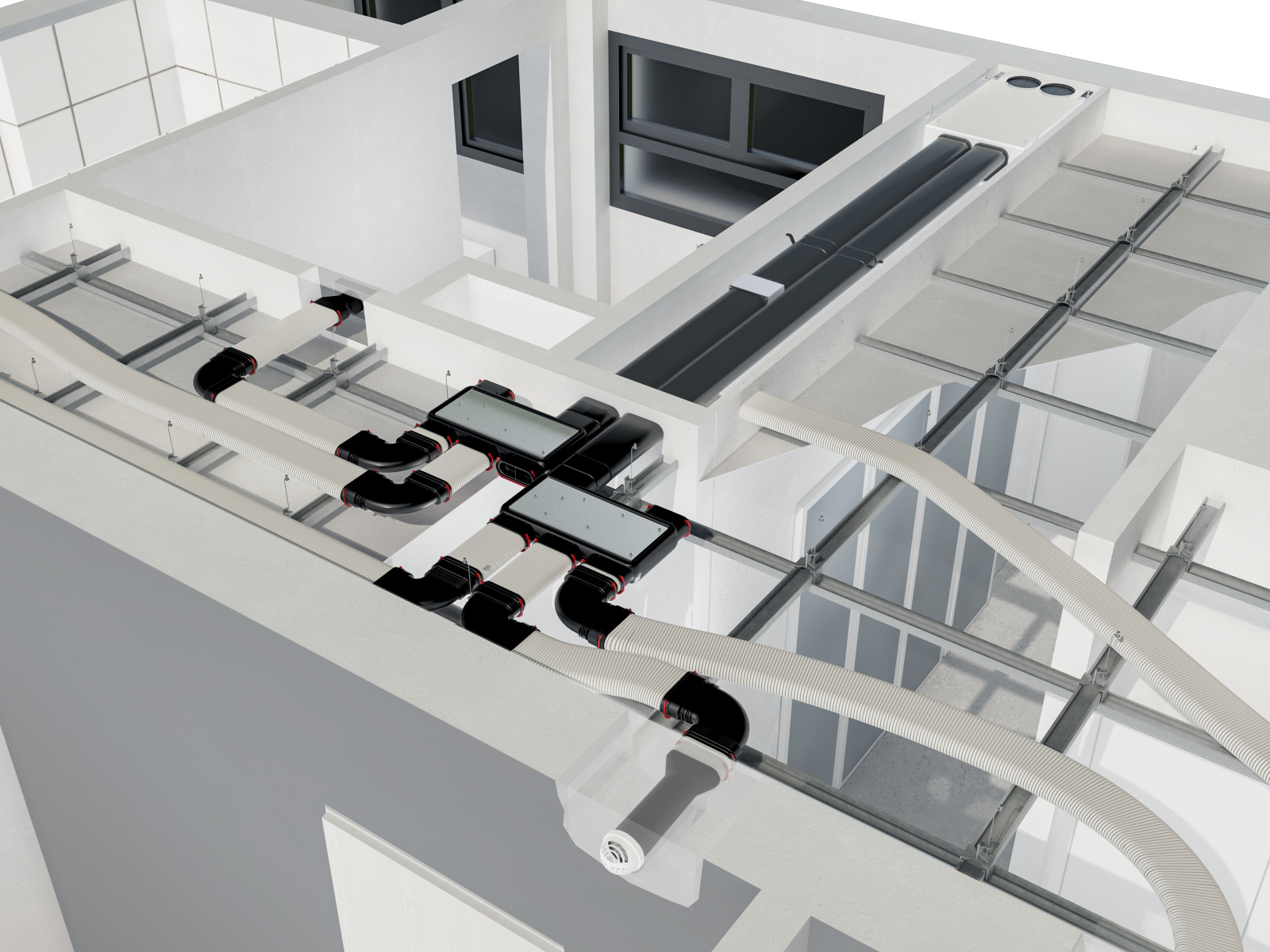Zehnder_CSY_CAFit100_Renovation_Systemrendering_SingleFamilyFlat_Shot2 Rendering Comfortable indoor ventilation