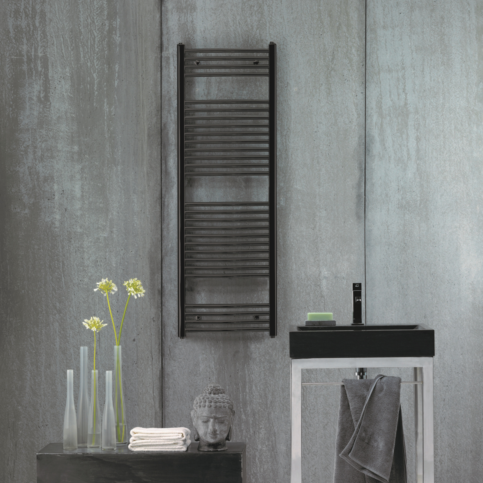 Zehnder_RAD_Aura-HY_Central Heating_MattBlack_1z1 Rendering Zehnder Aura Decorative radiator Front view