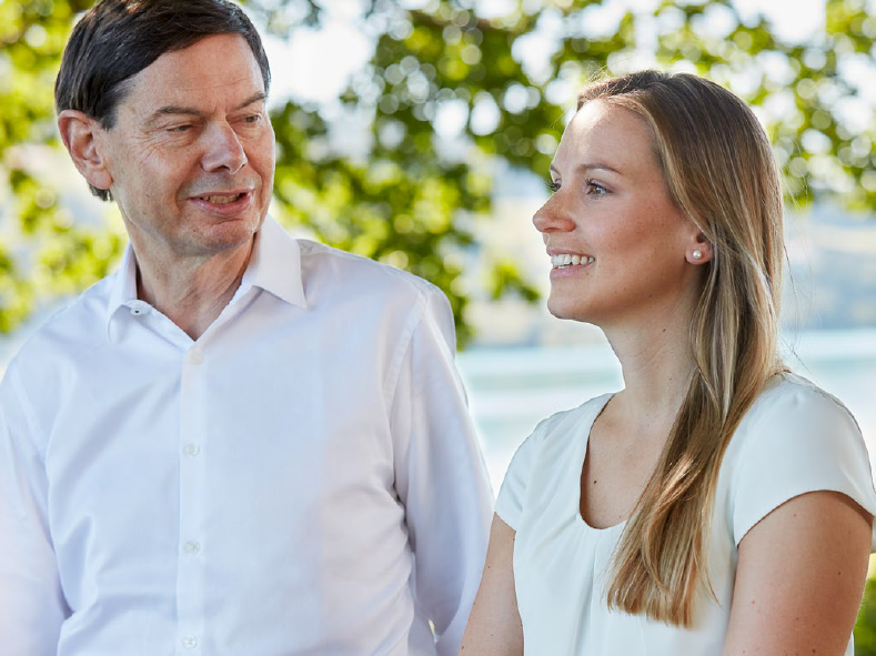 Hans-Peter Zehnder and his daughter Milva Inderbitzin-Zehnder outside